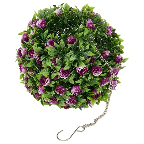 Künstliche Rose Blume Ball Formschnitt Hängekorb Dekorative Pflanze Garten Hochzeit Party Indoor Outdoor Dekor (F 25cm) von YJDOORPLAY