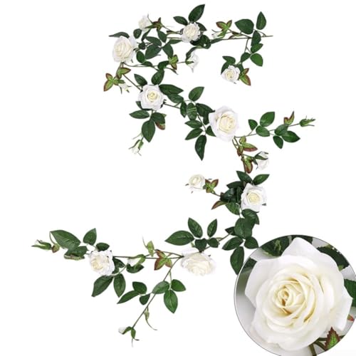 Künstliche Rosenranken-Girlande, dekorative Kunststoff-Blumen für Hochzeitsbögen, Party-Hintergrund und romantische Heimdekoration (weiß) von YJDOORPLAY