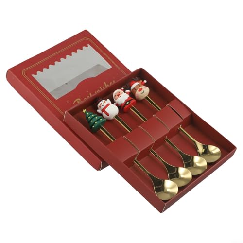 Löffel-Set Weihnachtsbaum Schneemann Muster 4 Stück für Urlaub Tischdekorationen Kaffee Rühren Desserts Familientreffen Goldene Utensilien 6,5 Zoll Löffel-Set Weihnachtsbaum Schneemann Muster 4 Stück für Urlaub Tischdekorationen Kaffee Rühren Desserts Familientreffen Goldene Utensilien 6,5 Zoll von YJDOORPLAY
