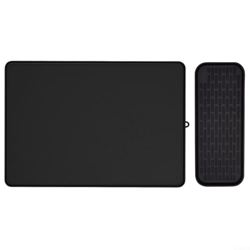 Rutschfeste Silikon-Untersetzer, Abtropfmatte, Abtropfmatte, Topflappen, hitzebeständige Pad, Löffelablage, Untersetzer, Tischmatte, Platzset, 46,5 x 32,5 x 1 cm (schwarz) von YJDOORPLAY