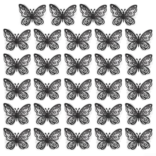 Set mit 24 bunten 3D-Schmetterlings-Wandaufklebern, perfekte Dekoration für Hochzeiten, Partys und Kinderzimmer (schwarz) von YJDOORPLAY