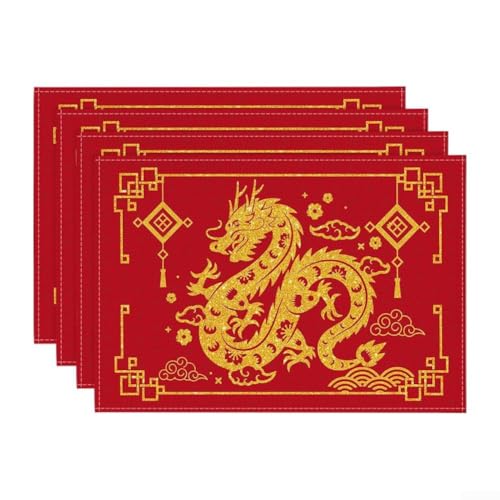 Tischläufer Küche Esszimmer Dekor Polyester Rechteckige Tischdecke mit 4 Tischsets für Zuhause Party Esszimmer 33 x 183 cm Rot Gelb (Matte A) von YJDOORPLAY