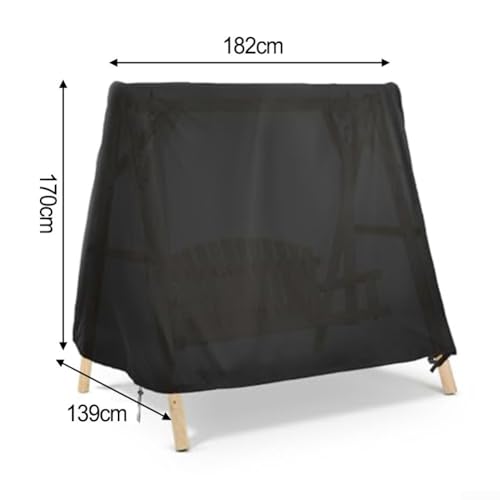 Wasserdichte 210D Oxford Outdoor-Schaukelabdeckung mit verstellbarem Kordelzug und Schnalle, staubdichter Schutz für 3-Sitzer A-Rahmen-Möbel, schwarz (schwarz 182 x 139 x 170 cm) von YJDOORPLAY