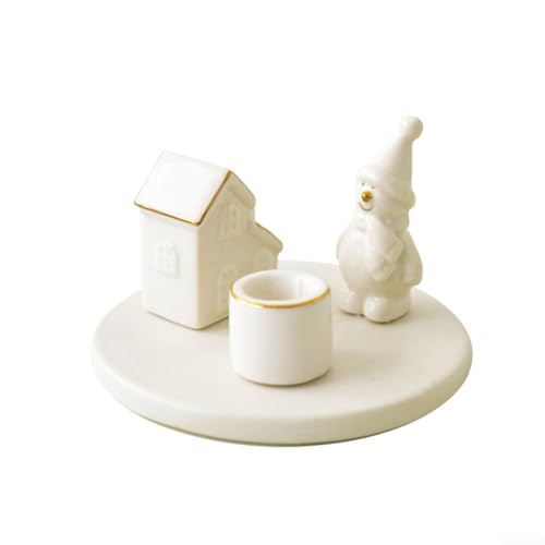 Weihnachtlicher Keramik-Kerzenhalter mit Rentieren, Schneehäusern und Weihnachtsbäumen, festliches Schreibtisch-Ornament für Esstisch, Kaminsims oder Wohnzimmerdekoration (Schneekerzenständer) von YJDOORPLAY