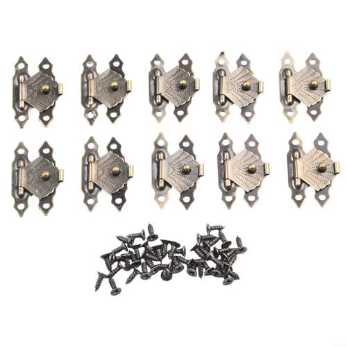 YJDOORPLAY 10 Stück Antik Bronze Eisen Dekorative Haspen Schloss Set für Schmuckschatulle Aufbewahrungsbox Holz Truhe Schrank Tür Riegel Verschluss (Antik Bronze) von YJDOORPLAY