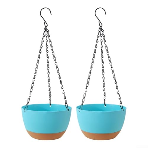 YJDOORPLAY Garden Hanging Pots Set Indoor Outdoor Decorative Plant Container for Balcony Window PP Plastic Flower Baskets with Drainage System Chain 2 Pack (Blue) von YJDOORPLAY
