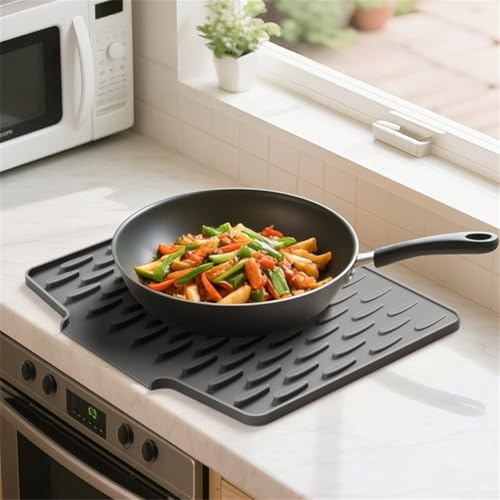 YJDOORPLAY Küchenspüle Matte Silikon Abtropfgestell für Theke Abtropfbrett Hitzebeständig Untersetzer Topfhalter Abtropfpad 40 x 33 cm (schwarz) von YJDOORPLAY
