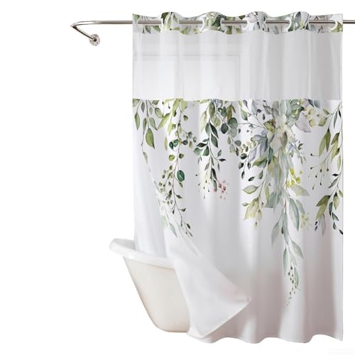 YJDOORPLAY Schicht-Duschvorhang-Set für Badezimmer, 180 x 188 cm, Polyester, Gaze-Vorhänge, wasserdicht, feuchtigkeitsbeständig, Sichtfenster, Badvorhang mit magnetischer Unterseite (A) von YJDOORPLAY