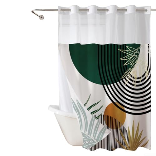 YJDOORPLAY Schicht-Duschvorhang-Set für Badezimmer, 180 x 188 cm, Polyester, Gaze-Vorhänge, wasserdicht, feuchtigkeitsbeständig, Sichtfenster, Badvorhang mit magnetischer Unterseite (D) von YJDOORPLAY
