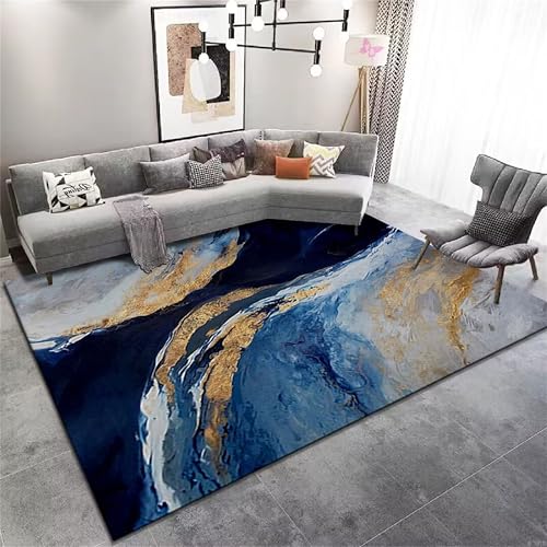 YJDRUG Blau-Grauer Abstract Teppich mit Wirbelmuster 140x200cm - Rutschfester Innenraumteppich für Wohnzimmer/Schlafzimmer/Küche - Moderne Luxus Kurzflor Matte von YJDRUG