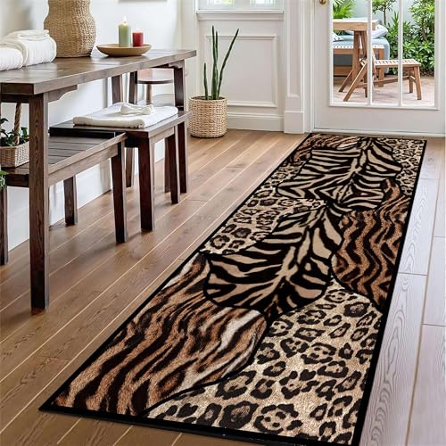 YJDRUG Schwarz-Brauner Leoparden-Teppich 60x180 cm - Tierhaut-Imitat mit Rutschfester Gummibeschichtung & waschbar - Ultraweicher Deko-Teppich für Wohnzimmer, Schlafzimmer & Küche YJDRUG Schwarz-Brauner Leoparden-Teppich 60x180 cm - Tierhaut-Imitat mit Rutschfester Gummibeschichtung & waschbar - Ultraweicher Deko-Teppich für Wohnzimmer, Schlafzimmer & Küche von YJDRUG