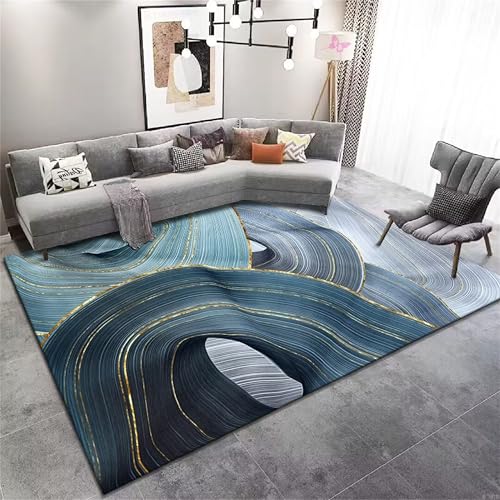 YJDRUG Schwarz-Gold Marmor Muster Teppich 60x110cm - Moderner Abstract Kunstteppich für Wohn-/Schlafzimmer - Weiche rutschfeste Maschinenwaschbare Luxus Bodenmatte von YJDRUG