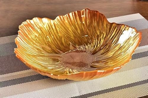 YJDZ Nordic Moderne Obstschale aus Kristallglas, Perlglanz-Blumenform, großer dekorativer Snackteller für den Haushalt (Orange, 31 x 7,4 cm) von YJDZ