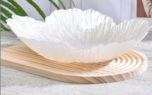 YJDZ Nordische moderne Obstschale aus Kristallglas, Perlglanz-Blumenform, großer dekorativer Snackteller für den Haushalt (Weiß, 19 x 4,8 cm) von YJDZ