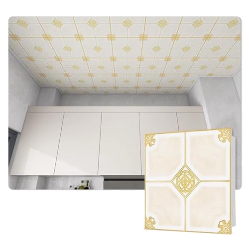 YJEUZCD Aluminium Decke Fliese, Waschbar Zwickel Platte, Innere Küche Dach Büro Keller Wohnzimmer Glatt Schmücken Abdeckung Panel, Kein Zubehör(Beige,5pcs-30x60cm) von YJEUZCD