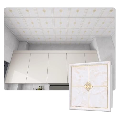 YJEUZCD Decke Fliesen, Aluminium Dekorativ Wandpaneel, Glatt Innere Dach Wiederverwendbar Installation Zwickel Platte, Küche Badezimmer Keller Abdeckung Blatt(Beige-A,15pcs-30x60cm) von YJEUZCD