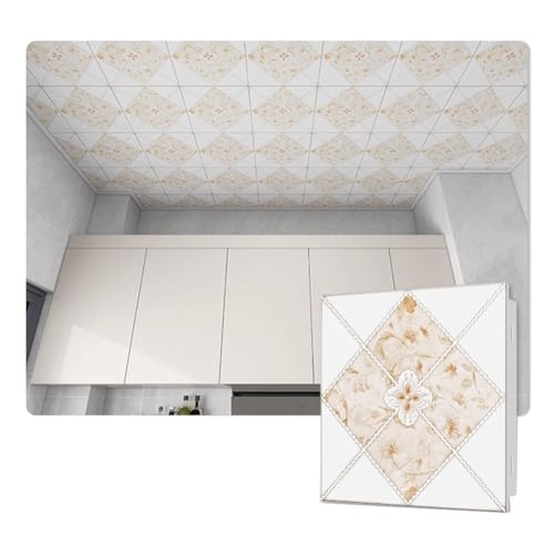 YJEUZCD Decke Fliesen, Aluminium Dekorativ Wandpaneel, Glatt Innere Dach Wiederverwendbar Installation Zwickel Platte, Küche Badezimmer Keller Abdeckung Blatt(Beige-D,10pcs-30x60cm) von YJEUZCD