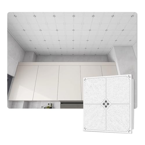 YJEUZCD Decke Fliesen, Aluminium Dekorativ Wandpaneel, Glatt Innere Dach Wiederverwendbar Installation Zwickel Platte, Küche Badezimmer Keller Abdeckung Blatt(White-A,5pcs-30x60cm) von YJEUZCD