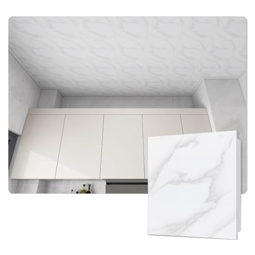 YJEUZCD Decke Fliesen, Aluminium Dekorativ Wandpaneel, Glatt Innere Dach Wiederverwendbar Installation Zwickel Platte, Küche Badezimmer Keller Abdeckung Blatt(White-C,15pcs-30x60cm) von YJEUZCD