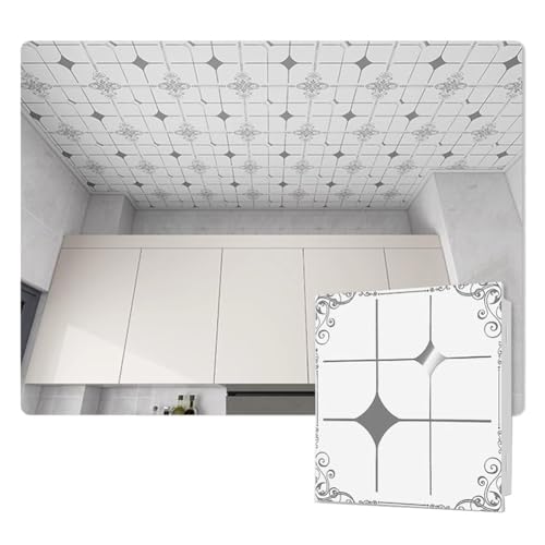 YJEUZCD Decke Fliesen, Aluminium Dekorativ Wandpaneel, Glatt Innere Dach Wiederverwendbar Installation Zwickel Platte, Küche Badezimmer Keller Abdeckung Blatt(White-E,30pcs-30x60cm) von YJEUZCD