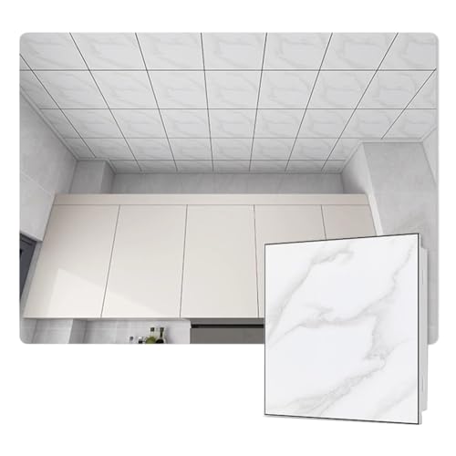 YJEUZCD Decke Fliesen, Aluminium Dekorativ Wandpaneel, Glatt Innere Dach Wiederverwendbar Installation Zwickel Platte, Küche Badezimmer Keller Abdeckung Blatt(White-F,20pcs-30x60cm) von YJEUZCD