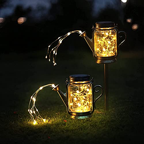 2er Pack Solarlaterne für Weihnachten Außen, Solarlampe Glas für Außen mit IP67 Wasserdicht, Garten Gießkanne Lichter Gartenlichter Deko Solarleuchte Glas Hängend für Balkon Garten Weihnachten Deko von YJFWAL