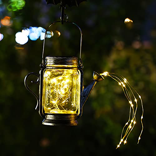 1 Packung Gießkanne für Weihnachten Mit Lichter Solar, Garten Gießkanne Lichter Gartenlichter Deko Solarlampe Glas für Außen Solarleuchte Glas Hängend für Balkon Garten Hof Weihnachten Deko von YJFWAL