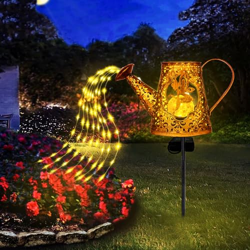 Solar Gießkanne Lichter für Garten , Lichterkette für den Außenbereich, 1 Stück Gartendeko Blumenfee Figuren Wasserdicht Solarbetriebene Elfe Metall LED Pfahlpfad Deko für Weihnachten von YJFWAL