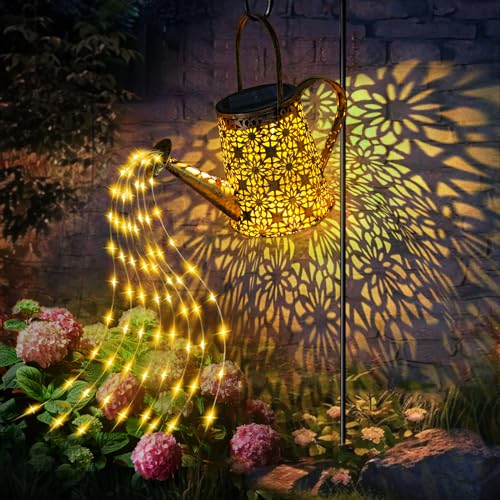 Solar Gießkanne mit Lichterkette Solarlampen für Außen Gießkanne Art LED-Licht mit Schäferhaken, Wasserdicht Vintage Lichterkette Aussen für Garten Hofweg Balkon Terrasse, Geschenke für Mama Frauen von YJFWAL