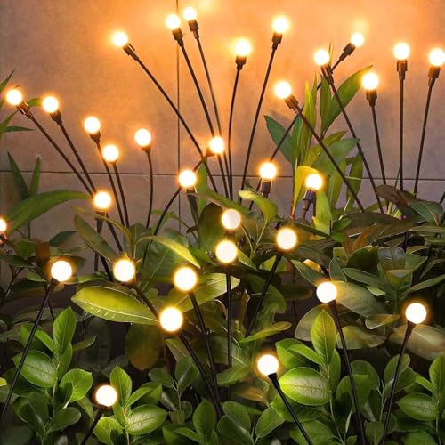 YJFWAL Firefly Solar-gartenlichter Außen 6 Stück Glühwürmchen Lichter Wasserdicht Swinging Garten Lichter für Pathway Weihnachten Yard Patio-Landschaft Dekoratives, 8LED Jede (Warm-Weiß, 6 Stück) von YJFWAL