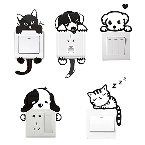 5 Stück Schalter-Aufkleber Katzen Wandtattoo Aufkleber Lichtschalter Aufkleber Lustige Wandtatoos Steckdose Dekoration für Lichtschalter Steckdose Schalterdekoratio aufkleber Acryl (Schwarz) von YJFY