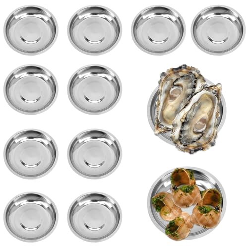 YJFY 10 Stück Edelstahl Teller Meeresfrüchte Teller Soßenschüsseln Camping Metall Haltbarkeit Zum Portionieren von Schnecken, Austern, Sojasauce usw. (12 cm) von YJFY
