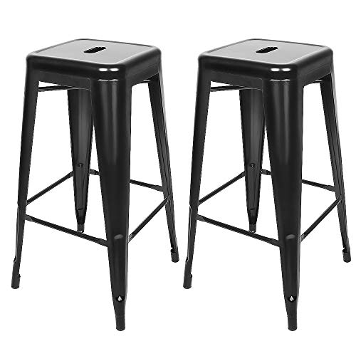 YJIIJY Barhocker 2er Set Stapelbar Barstuhl Industrial Design Hocker 42 * 42 * 76 cm (schwarz) von YJIIJY