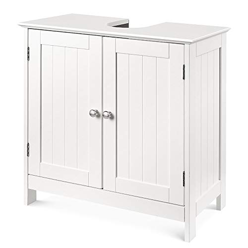 YJIIJY Waschbeckenunterschrank mit 2 Türen ohne Waschbecken, Unterschrank aus Holz, Waschbeckenunterschrank, Badezimmermöbel auf Fuß, weiß, 60 x 30 x 60 cm von YJIIJY