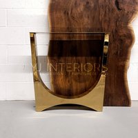 Der Tunnel Trapez 2.0 Spiegel Glänzendes Chrom Goldmessing Edelstahl Metallbeine 27, 5 "H Set | 2, Live Edge River, Marmor, Granit von YJInteriors