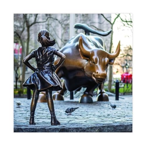 YJJGLZC Fearless Girl Charging Bull Statue Wall Street Art Poster Leinwand Poster Wandkunst Dekor Druck Bild Gemälde für Wohnzimmer Schlafzimmer Dekoration 30 x 30 cm von YJJGLZC