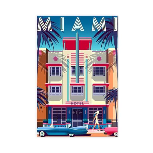 YJJGLZC Miami Florida Urlaub Vintage Reise Leinwand Poster Schlafzimmer Dekor Landschaft Büro Zimmer Dekor Geschenk 40 x 60 cm von YJJGLZC