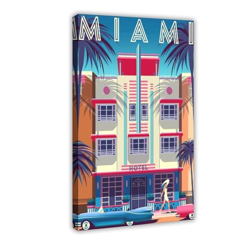 YJJGLZC Miami Florida Urlaub Vintage Reise Leinwand Poster Schlafzimmer Dekor Landschaft Büro Zimmer Dekor Geschenk 50 x 75 cm von YJJGLZC