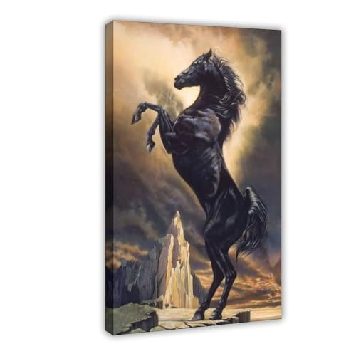YJJGLZC Poster mit schwarzem Pferd, Leinwand-Poster, Schlafzimmer, Dekoration, Landschaft, Büro, Raumdekoration, Geschenk, 50 x 75 cm von YJJGLZC
