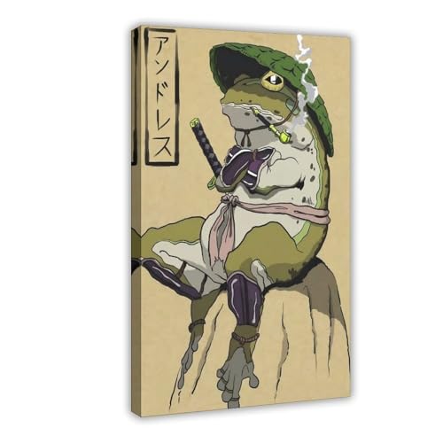YJJGLZC Samurai-Frosch, rauchender Kunstposter auf Leinwand, Wandkunst, Dekordruck, Bild Gemälde für Wohnzimmer, Schlafzimmer, Dekoration, 60 x 90 cm von YJJGLZC
