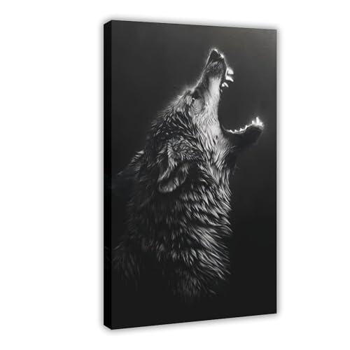 YJJGLZC Schwarz-Weiß-Wolf-Poster, Leinwand, Poster, Schlafzimmer, Dekoration, Landschaft, Büro, Raumdekoration, Geschenk, 40 x 60 cm von YJJGLZC
