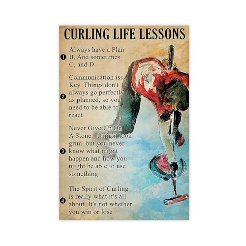 YJJGLZC Sportposter "Curling Life Lessons" auf Leinwand, Poster, Schlafzimmer, Dekoration, Landschaft, Büro, Raumdekoration, Geschenk, 50 x 75 cm von YJJGLZC