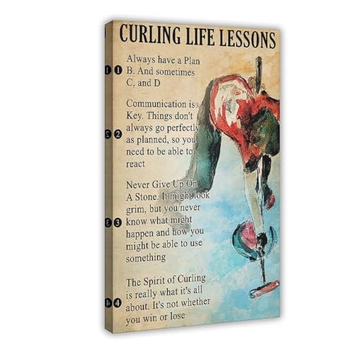 YJJGLZC Sportposter "Curling Life Lessons" auf Leinwand, Poster, Schlafzimmer, Dekoration, Landschaft, Büro, Raumdekoration, Geschenk, 50 x 75 cm von YJJGLZC