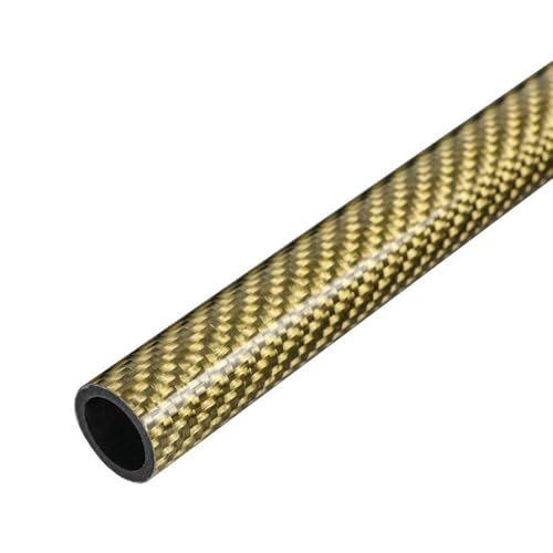 YJQHODY 2 Stück 3K-Faserrohre mit Twill-Hochglanzoberfläche, 0,5 Meter ästhetische Hohlkohlefaserstäbe(Gold,12x10x500mm) von YJQHODY
