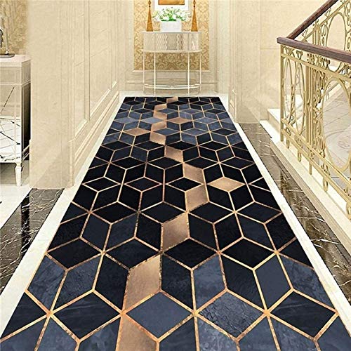 YJRBZ Moderne Halle Runner Teppich Schwarz Grau Gold Thick Fußboden Langer Teppich Halle/Flur/Eingang/Treppen Teppiche Läufer Boden rutschfeste Matte (Size : 80×450cm) von YJRBZ