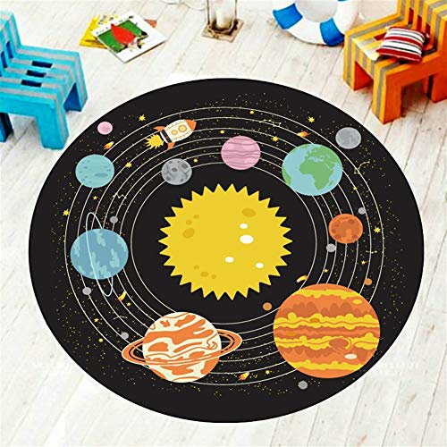 YJRBZ Runde Teppiche Universum Planet Jungen-Raum Teppich Kinder Spielen Krabbeln Wolldecken-Boden-Yoga-Matte for Wohnzimmer Schlafzimmer-Kind-Raum-Kreis Nicht Beleg Stühle Mats - Schwarz von YJRBZ