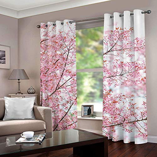 YJRXSS Vorhänge Blickdicht Mit Ösen, Japanische rosa Kirschblüte W 220 x L 215 cm Verdunkelungsvorhänge Gardine Für Kinder, Fenster Lichtundurchlässig Für Schlafzimmer Wohnzimmer von YJRXSS