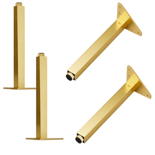Tischbeine Höhenverstellbar, 4 Stück Quadrat Möbelfüße Gold Tischfüße Höhe: 6-30cm Sockelfuß Aluminiumlegierung | Eloxierte Oberfläche | Couchtisch TV Tisch Beistelltische Kommode-12cm/4.7" von YJRZYQKXKL
