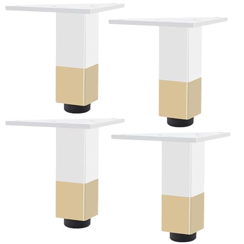 YJRZYQKXKL Schrankfüße Weiß Mit Gold, 4 Stück Höhenverstellbar Möbelfüße Quadrat Aluminiumlegierung | Eloxierte Oberfläche Mobelbeine Höhe: 6-40cm Sideboard Nachtschrank Füße Mit Schrauben-10cm/4 von YJRZYQKXKL