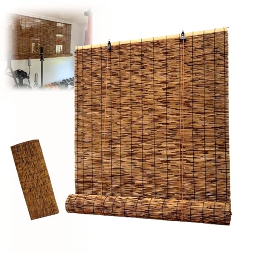 Bambusrollo Outdoor Wetterfest, Natur Sichtschutz Vorhang, Rollo Bambus UV Block 30 55 70 95 110 135 155 cm RaffJalousien, Verdunklungs Vorhäng mit Lifter Für Türen Fenster Balkon(W100cm x H130cm) von YJSGHRHL